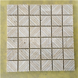 Beige Travertine Mosaic Grooved Indoor Outdoor Wall Tile