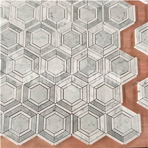 Bianco Carrara White Marble Big Hexagon Mosaic Bathroom Tile