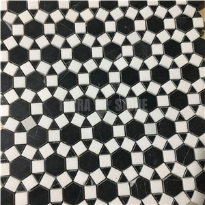 Black Nero Marquina Hexagon Mosaic With White Dots Tiles