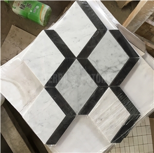 Black White Marble Rhombus Mosaic Floor Tile Asian Tiles