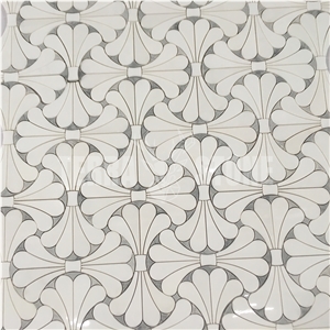 Butterfly Pattern White Gray Marble Water Jet Mosaic Tile