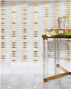 Calacatta Gold Marble And Brushed Brass Gold Inserts Mosaic