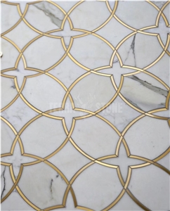 Calacatta Gold Marble And Stainless Steel Gold Waterjet Tile