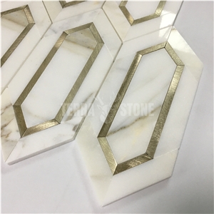 Calacatta Marble Golden Metal Elongated Hexagon Mosaic Tile