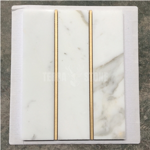 Calcatta Gold Marble With Brass Strips Interior Mosaic Tile