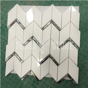 Chevron Mosaic Thassos Crystal Marble Mother Pearl Shell