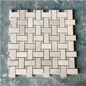 Crema Marfil Beige Marble Basketweave Mosaic Wall Tiles