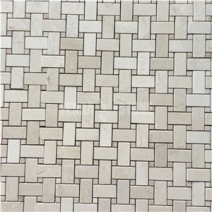 Crema Marfil Beige Marble Basketweave Mosaic With Dots