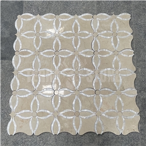 Crema Marfil Beige Marble Mosaic Water Jet Mother Pearl Tile