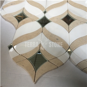 Crema Marfil Beige Marble With Mirror Glass Waterjet Mosaic