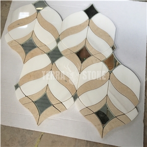 Crema Marfil Beige Marble With Mirror Glass Waterjet Mosaic