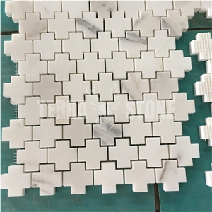 Cross Pattern Calacatta Gold Marble Mosaic Wall Floor Tiles
