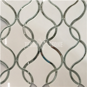 Crystal Glass Waterjet White Marble Tile S Shape Mosaic