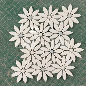 Daisy Design Natural White Marble Mosaic Floral Stone Tile