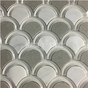 Fish Scale Cinderella Grey Marble And Glass Mosaic Tiles