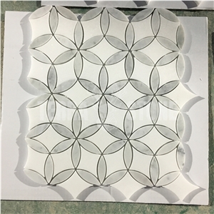 Floral Mosaic Pattern Water Jet Carrara Marble Stone Tile
