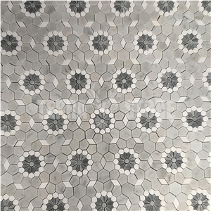 Flower Marble Mosaic Carrara White Waterjet Hexagon Tile