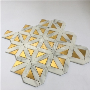 Geometry Pattern Marble Golden Glass Mosaic Luxury Tile