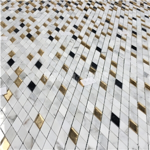 Glass Mix Stone Rhombus Marble Mosaic Tile For Backplash