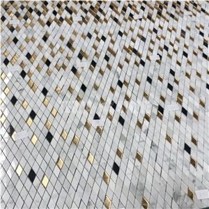 Gold Rhombus Glass Marble Backsplash Kitchen Tiles Mosaics