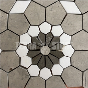Gray Marble Mosaic Flower Pattern Waterjet Mosaic Hexagon