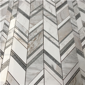 Grey White Herringbone Chevron Arrow Marble Mosaic Tiles