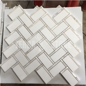 Herringbone Thassos White Marble Mosaic Pearl Shell Tile