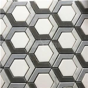 Hexagon Mosaic White Gray Marble Backsplash Tiles