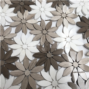 Hot Selling Daisy Flower Wooden Series Marble Mosaic Tiles