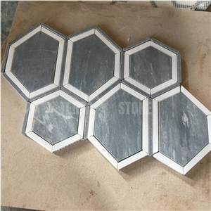 Irregular Hexagon White And Gray Marble Mosaic Flooring Tile