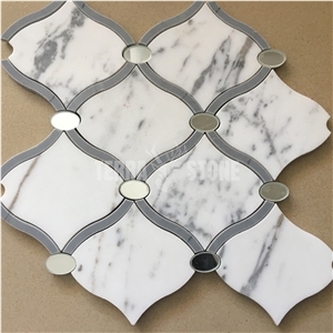 Lantern Design Waterjet Mosaic Marble Glass Kitchen Tile