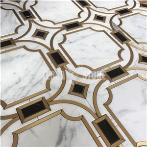 Luxury Marble Tiles Waterjet Natural Stone Gold Brass Mosaic