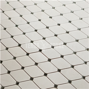 Marble Long Octagon Mosaic Tile With Crystal Glass Dots