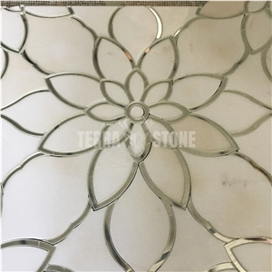 Marble Mirror Glass Mosaic Waterjet Floral Pattern Tile