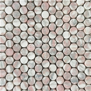 Norway Rose Penny Round Pink Red Marble Stone Mosaic