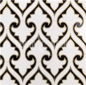 Obin Polished Waterjet Black White Marble And Brass Tile