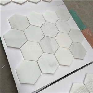 Polished Pure White Onyx Mosaic Hexagon Bathroom Wall Tile