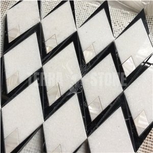 Rhombus Marble Mosaic Black White Kitchen Mosaics Tile
