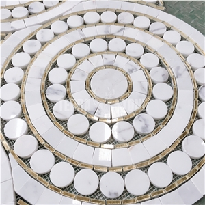 Round Shape White Marble Waterjet Glass Bathroom Tile