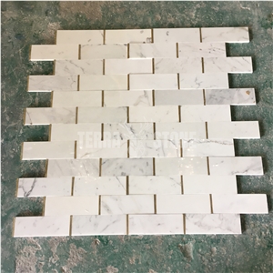 Subway Marble Mosaic Calacatta With Golden Metal Wall Tile