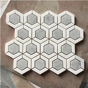 Thassos And Carrara White Gray Marble Hexagon Mosaic Tile