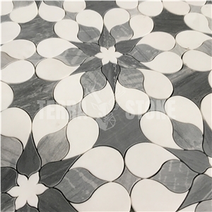 Thassos Crystallina Marble Water Jet Flower Mosaic