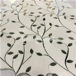 Thassos White Marble With Mirror Glass Waterjet Wall Mosaic