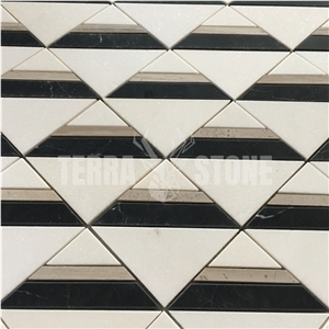 Triangle Mosaic Thassos Nero Marquina White Wood Marble