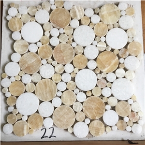 Volakas White Marble Mosaic Pebble Bubble Pattern Tiles