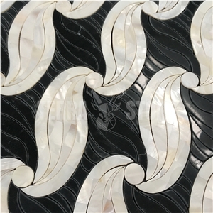 Water Jet Black White Stone Marble Tile Shell Wave Tile
