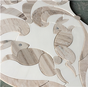 Water Jet Design Rabbits Pattern Marble Mosaic Tile Floor