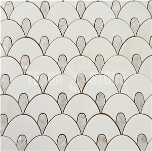 Water Jet Fish Scale White Marble Pearl Shell Mosaic Tile