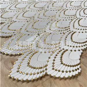 Water Jet Marble Mosaic Stone Brass Dots Fish Scale Tile
