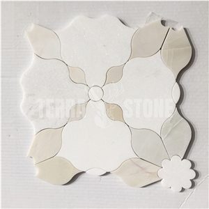 Water Jet Mosaic Flower Pattern White Crystal Mosaic Wall Tile